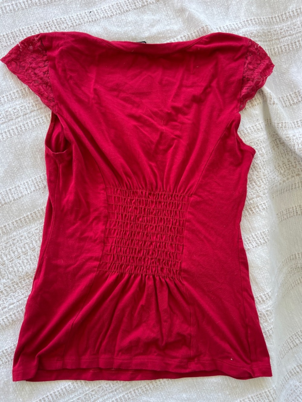 bebe Red Rhinestone Lace Sleeve Tee - Picture 6 of 6